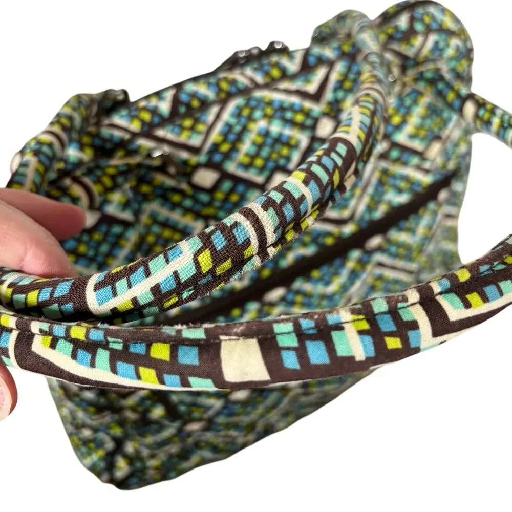 Vera Bradley purse green blue white brown quilted cotton casual shoulder bag
